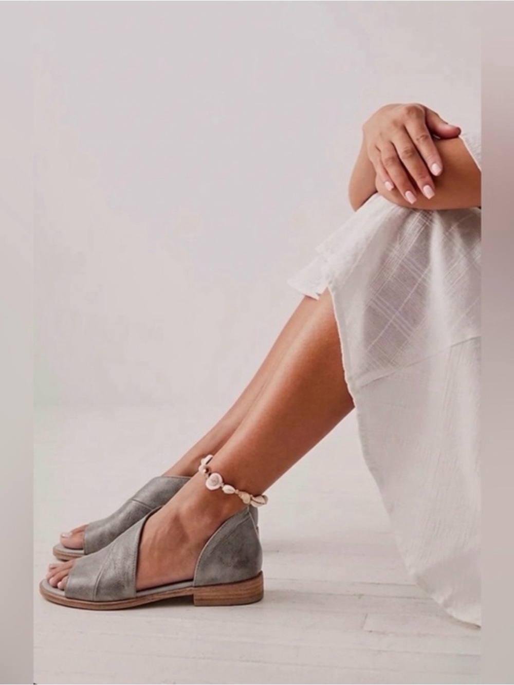 FREE PEOPLE Mont Blanc Grey Leather Cut Out Sandals